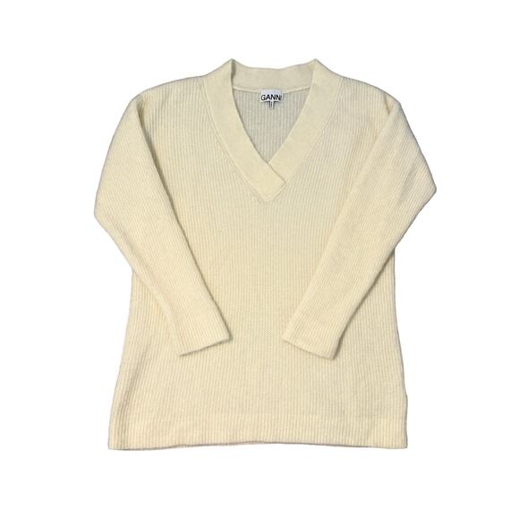 Ganni Sweaters - Ganni Alpaca Blend Pullover Sweater Medium Cream Oversized Boxy Ribbed Knit